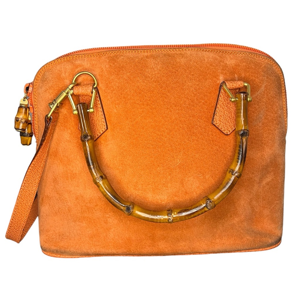 Authentic Gucci Diana Suede and Bamboo Handbag with leather Crossbody Strap